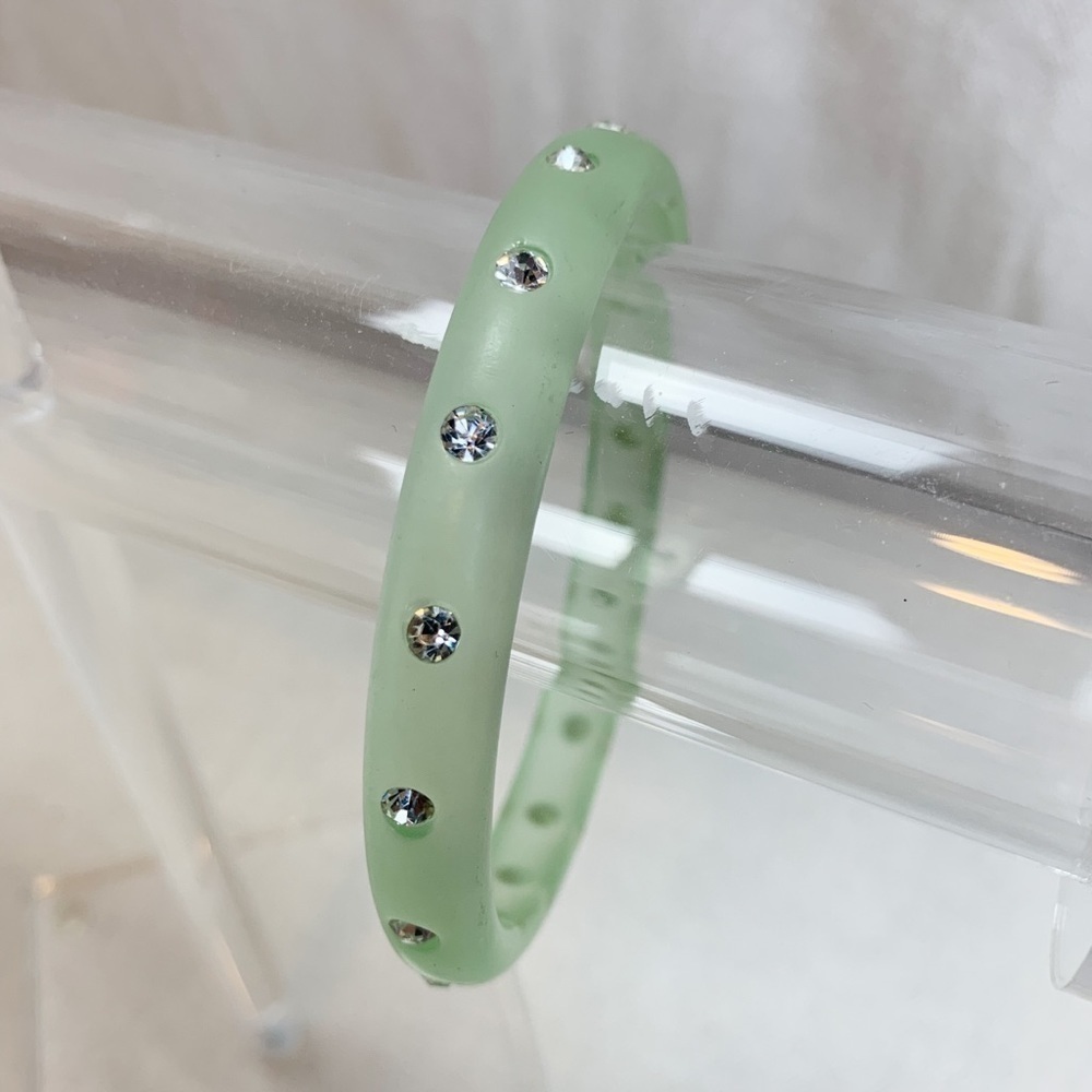 Green frosted acrylic rhinestone bangle Bracelet